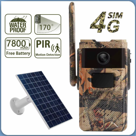 Trail Caméra - 4G 4MP Solar Camera - 30M Night Vision 12 Month Battery Life